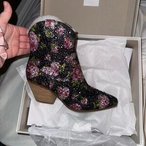 Betsey Johnson Floral Ankle Boots